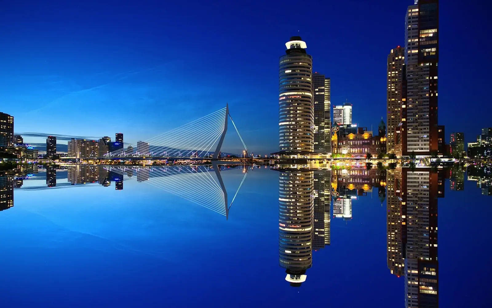 Skyscrapers, bridge and port