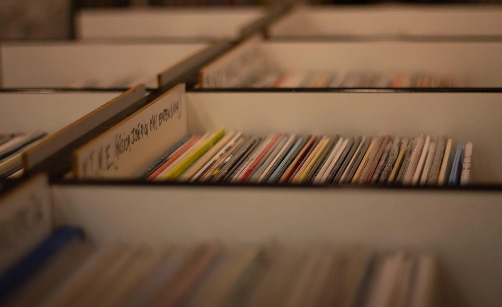 Record shop, vinyl records and music